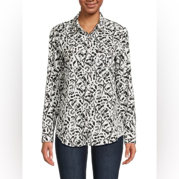 Karl Lagerfeld Paris Black & White Print Button-Up Shirt - Size S - Picture 1 of 6